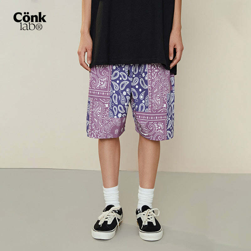 CONKLAB Y2K Bandana Shorts - 90s Grunge Summer Outfit, Retro Hip Hop Fashion, Y2K Club Style