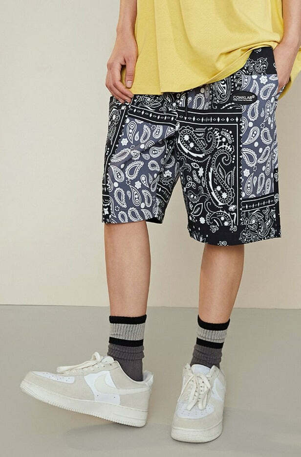 CONKLAB Y2K Bandana Shorts - 90s Grunge Summer Outfit, Retro Hip Hop Fashion, Y2K Club Style