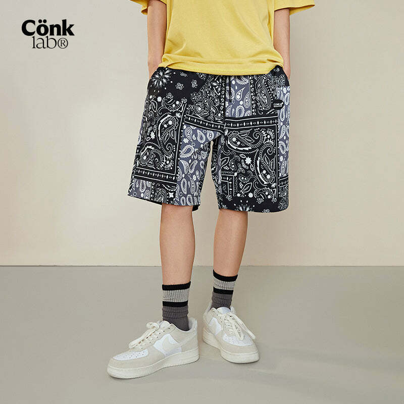 CONKLAB Y2K Bandana Shorts - 90s Grunge Summer Outfit, Retro Hip Hop Fashion, Y2K Club Style