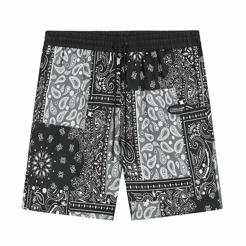 CONKLAB Y2K Bandana Shorts - 90s Grunge Summer Outfit, Retro Hip Hop Fashion, Y2K Club Style