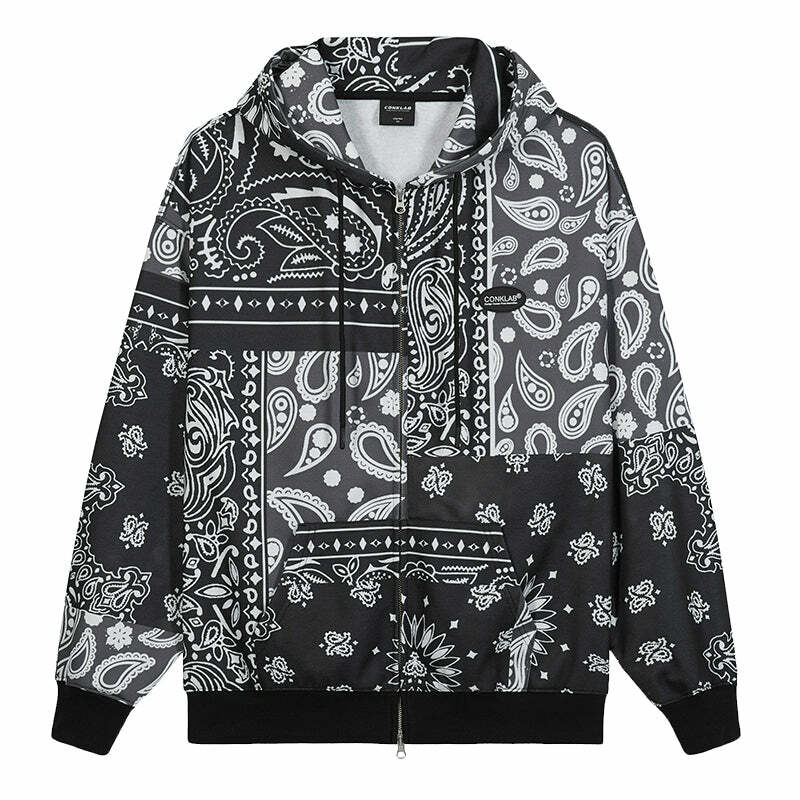 CONKLAB Y2K Bandana Zip Up Jacket - 90s Grunge, Retro Summer, Y2K Party & Club Outfits