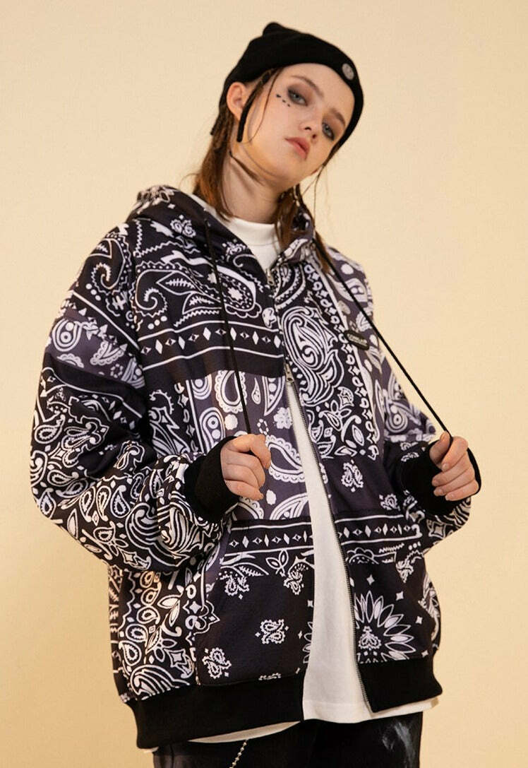 CONKLAB Y2K Bandana Zip Up Jacket - 90s Grunge, Retro Summer, Y2K Party & Club Outfits