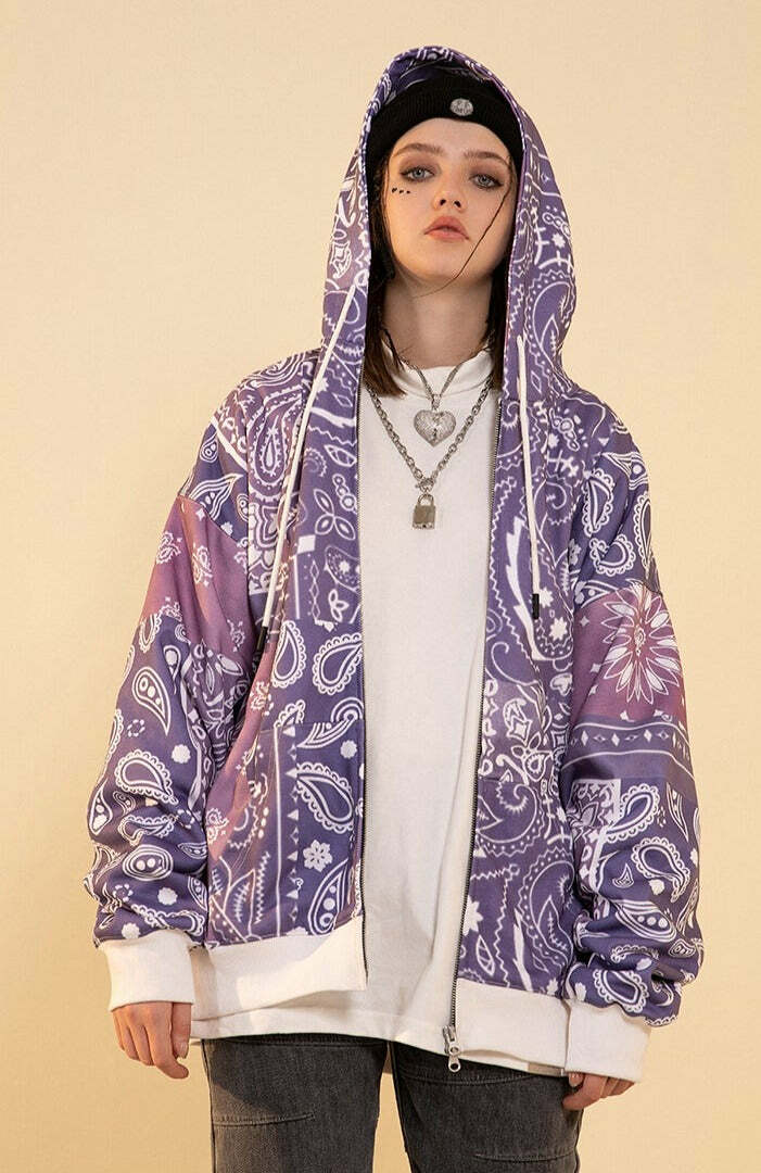 CONKLAB Y2K Bandana Zip Up Jacket - 90s Grunge, Retro Summer, Y2K Party & Club Outfits