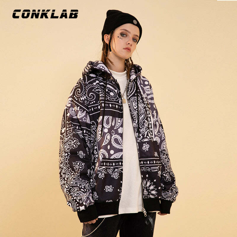 CONKLAB Y2K Bandana Zip Up Jacket - 90s Grunge, Retro Summer, Y2K Party & Club Outfits