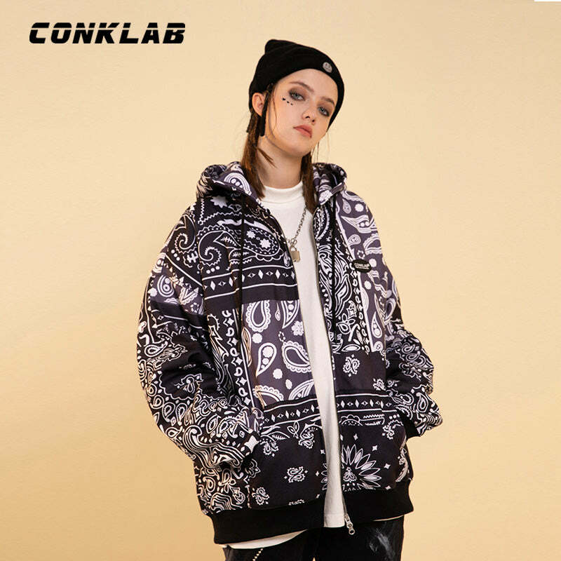 CONKLAB Y2K Bandana Zip Up Jacket - 90s Grunge, Retro Summer, Y2K Party & Club Outfits