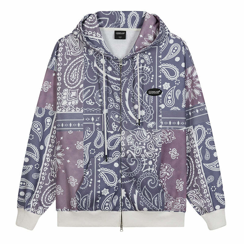 CONKLAB Y2K Bandana Zip Up Jacket - 90s Grunge, Retro Summer, Y2K Party & Club Outfits
