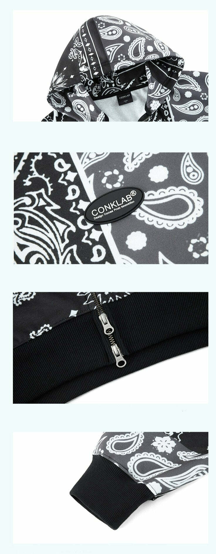 CONKLAB Y2K Bandana Zip Up Jacket - 90s Grunge, Retro Summer, Y2K Party & Club Outfits