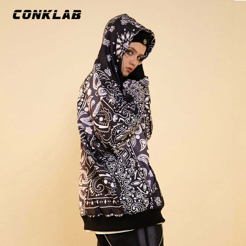 CONKLAB Y2K Bandana Zip Up Jacket - 90s Grunge, Retro Summer, Y2K Party & Club Outfits