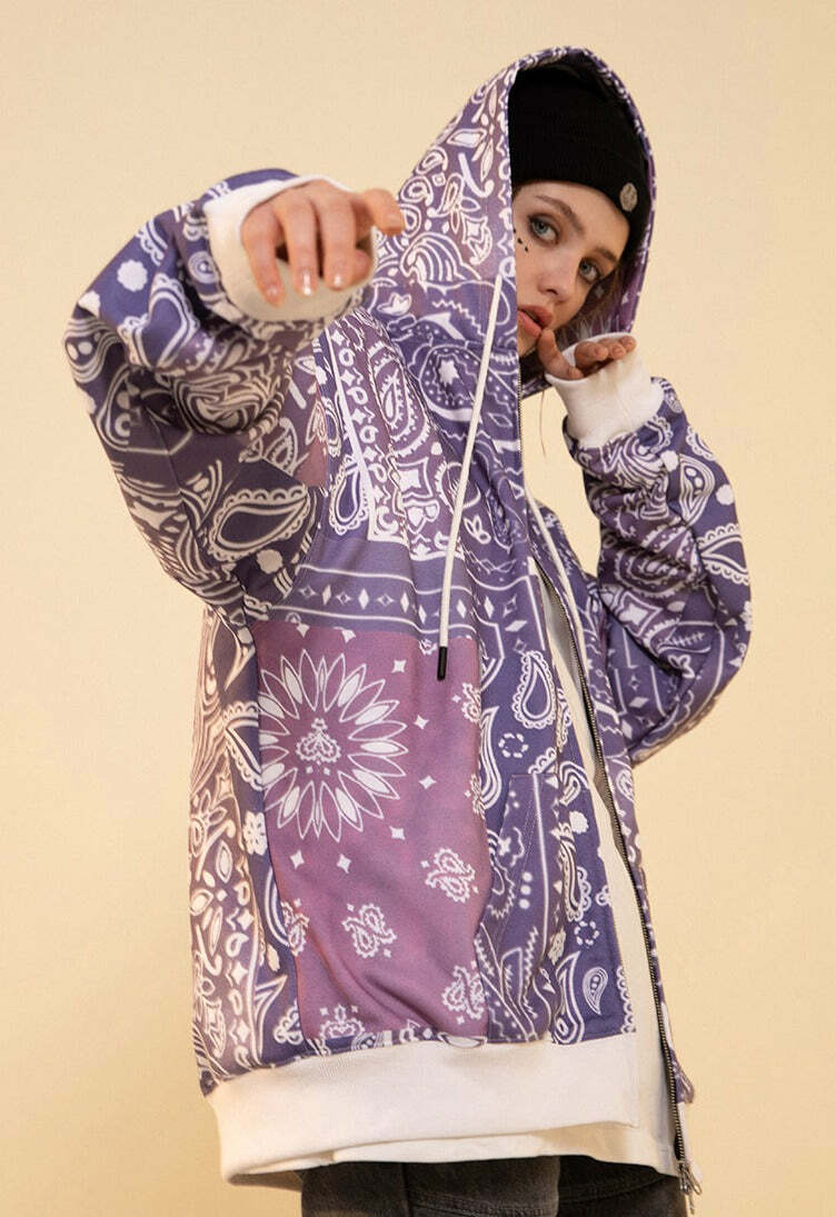 CONKLAB Y2K Bandana Zip Up Jacket - 90s Grunge, Retro Summer, Y2K Party & Club Outfits