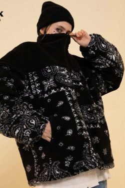 CONKLAB Y2K Grunge Bandana Fleece Jacket - Retro 90s Fashion, Summer Outfits, and Clubwear