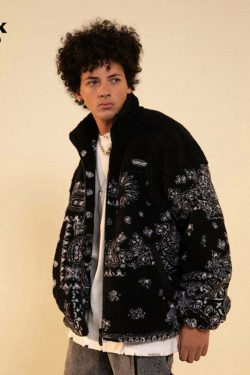 CONKLAB Y2K Grunge Bandana Fleece Jacket - Retro 90s Fashion, Summer Outfits, and Clubwear