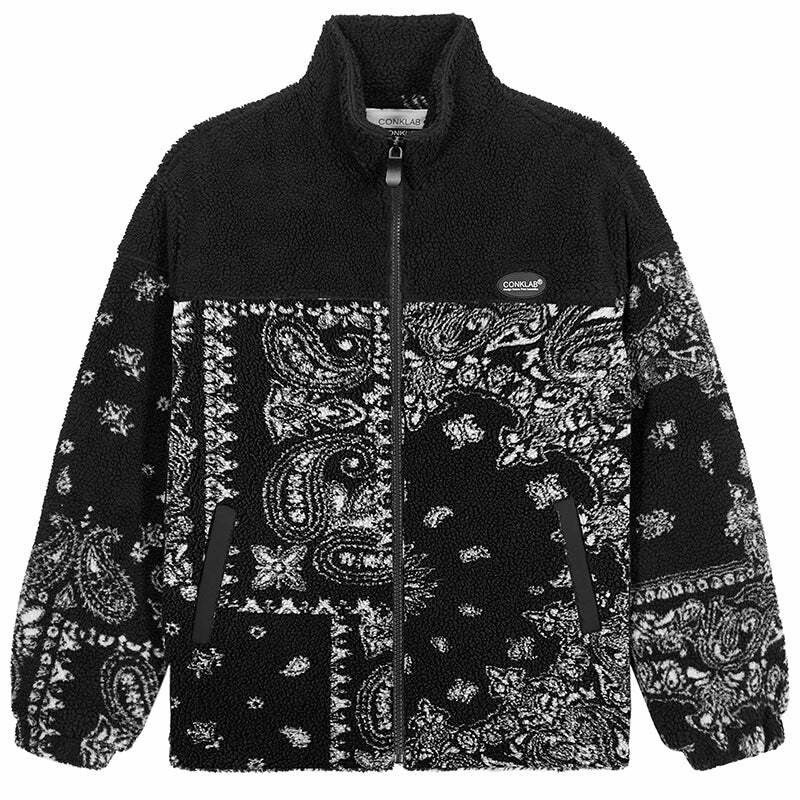 CONKLAB Y2K Grunge Bandana Fleece Jacket - Retro 90s Fashion, Summer Outfits, and Clubwear