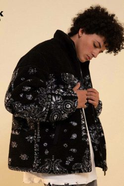 CONKLAB Y2K Grunge Bandana Fleece Jacket - Retro 90s Fashion, Summer Outfits, and Clubwear