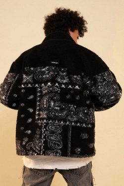CONKLAB Y2K Grunge Bandana Fleece Jacket - Retro 90s Fashion, Summer Outfits, and Clubwear