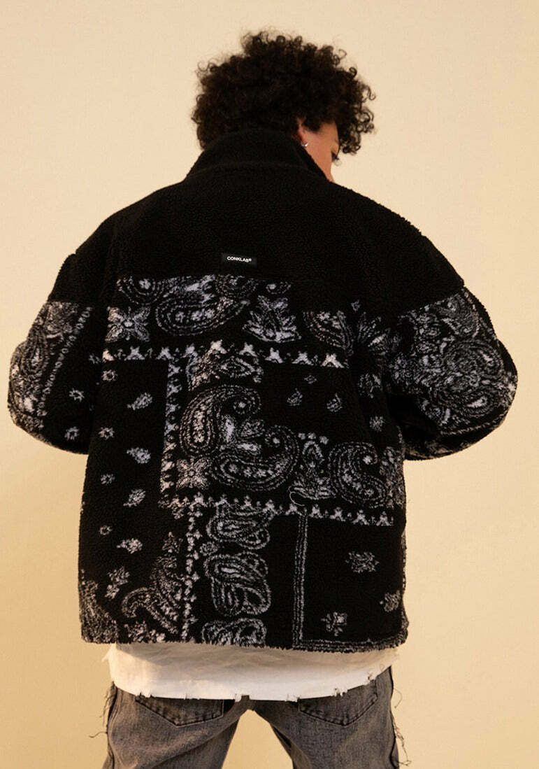 CONKLAB Y2K Grunge Bandana Fleece Jacket - Retro 90s Fashion, Summer Outfits, and Clubwear
