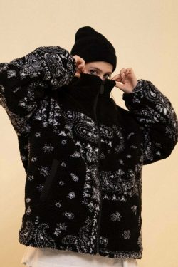 CONKLAB Y2K Grunge Bandana Fleece Jacket - Retro 90s Fashion, Summer Outfits, and Clubwear