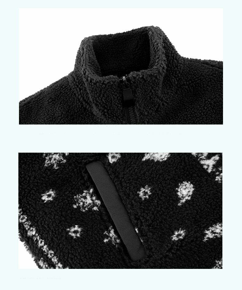 CONKLAB Y2K Grunge Bandana Fleece Jacket - Retro 90s Fashion, Summer Outfits, and Clubwear