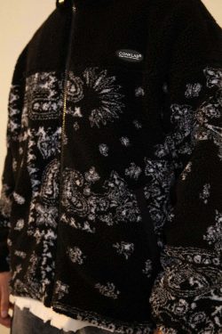 CONKLAB Y2K Grunge Bandana Fleece Jacket - Retro 90s Fashion, Summer Outfits, and Clubwear