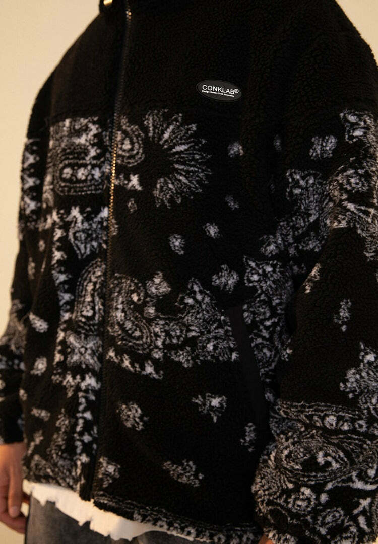 CONKLAB Y2K Grunge Bandana Fleece Jacket - Retro 90s Fashion, Summer Outfits, and Clubwear