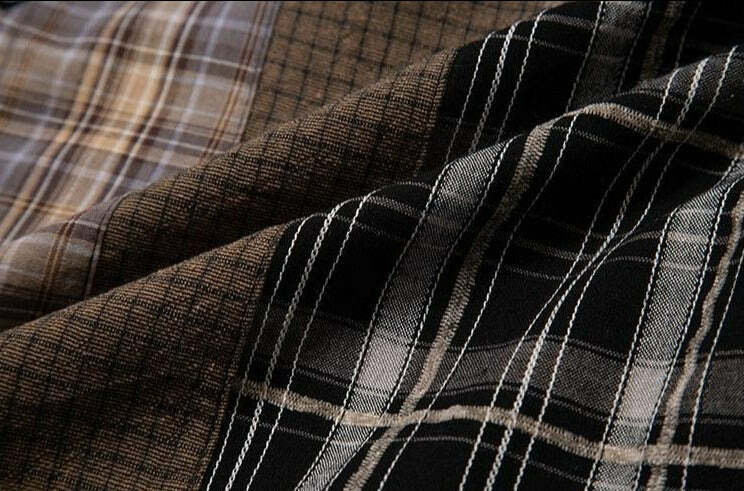 COOSRETRO Y2K Grunge Patchwork Flannel - 90s Retro Summer Outfit, Gothic Y2K Fashion