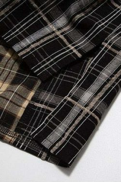 COOSRETRO Y2K Grunge Patchwork Flannel - 90s Retro Summer Outfit, Gothic Y2K Fashion