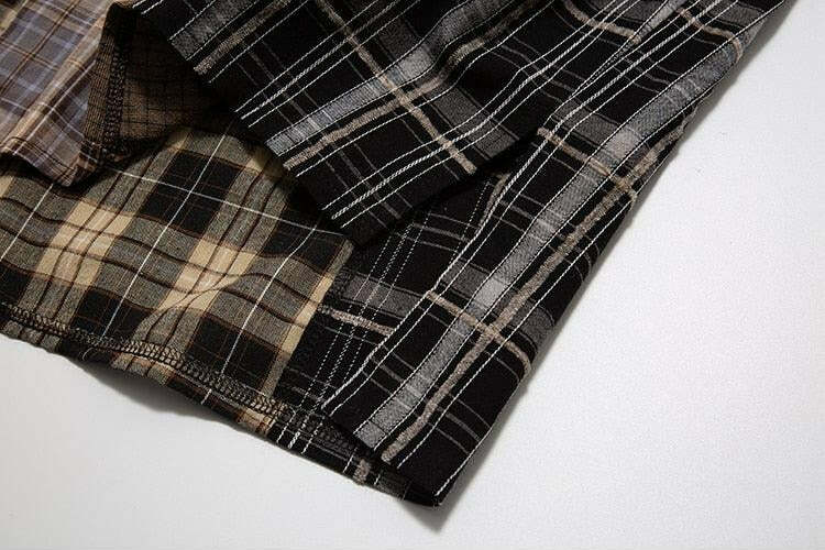 COOSRETRO Y2K Grunge Patchwork Flannel - 90s Retro Summer Outfit, Gothic Y2K Fashion