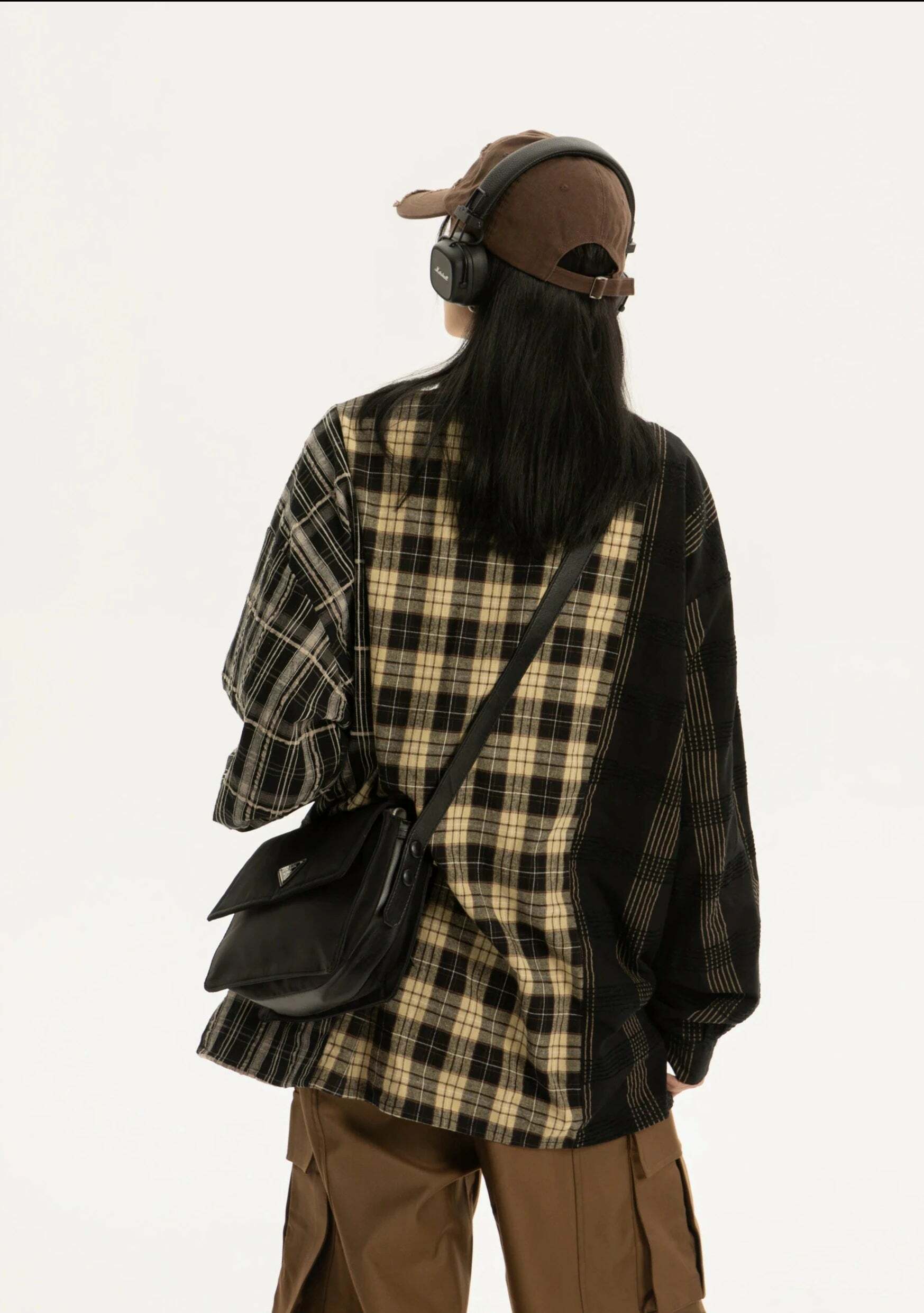 COOSRETRO Y2K Grunge Patchwork Flannel - 90s Retro Summer Outfit, Gothic Y2K Fashion