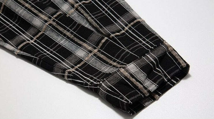 COOSRETRO Y2K Grunge Patchwork Flannel - 90s Retro Summer Outfit, Gothic Y2K Fashion