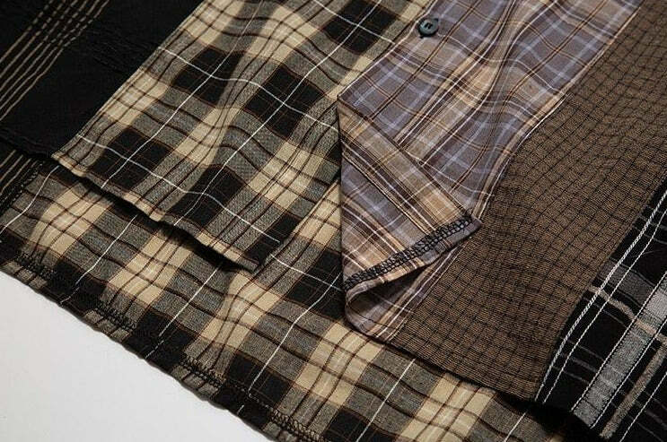 COOSRETRO Y2K Grunge Patchwork Flannel - 90s Retro Summer Outfit, Gothic Y2K Fashion