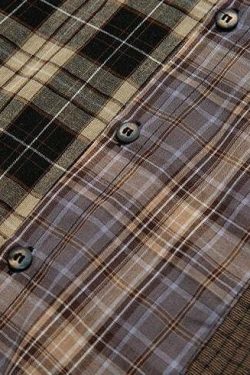 COOSRETRO Y2K Grunge Patchwork Flannel - 90s Retro Summer Outfit, Gothic Y2K Fashion