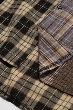 COOSRETRO Y2K Grunge Patchwork Flannel - 90s Retro Summer Outfit, Gothic Y2K Fashion