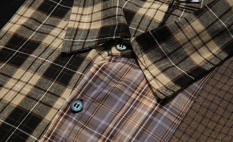 COOSRETRO Y2K Grunge Patchwork Flannel - 90s Retro Summer Outfit, Gothic Y2K Fashion