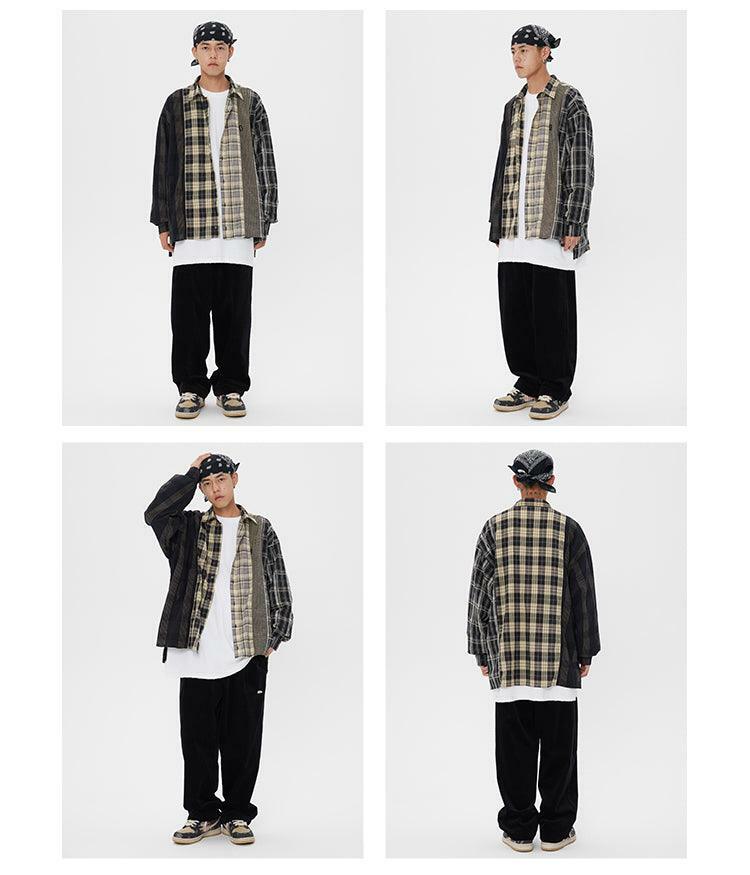 COOSRETRO Y2K Grunge Patchwork Flannel - 90s Retro Summer Outfit, Gothic Y2K Fashion