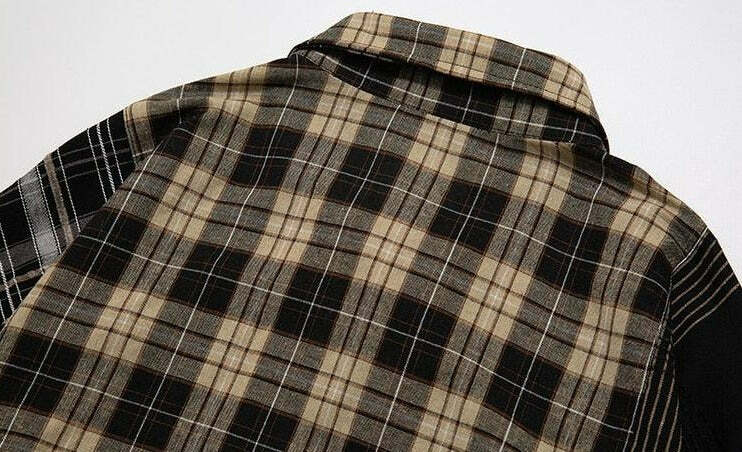 COOSRETRO Y2K Grunge Patchwork Flannel - 90s Retro Summer Outfit, Gothic Y2K Fashion