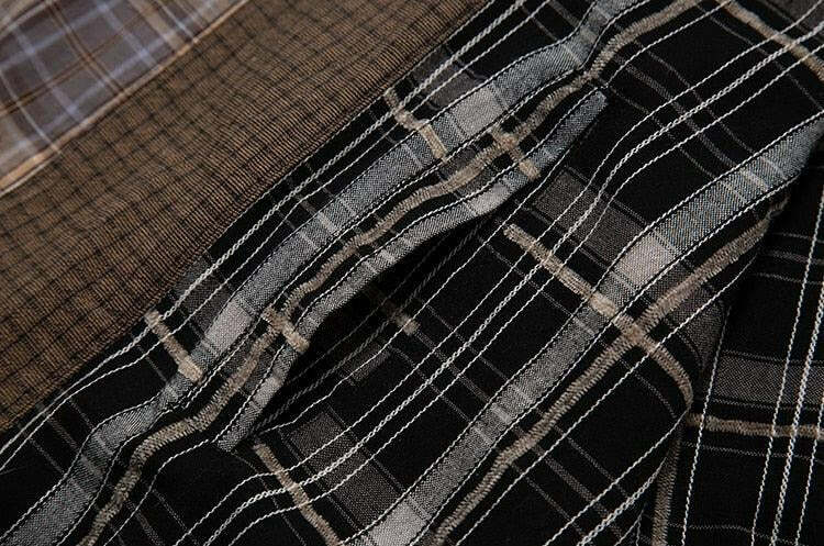 COOSRETRO Y2K Grunge Patchwork Flannel - 90s Retro Summer Outfit, Gothic Y2K Fashion