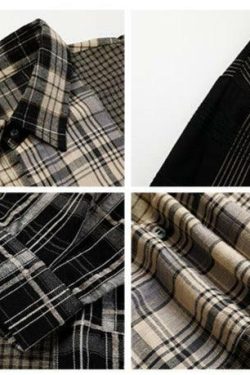 COOSRETRO Y2K Grunge Patchwork Flannel - 90s Retro Summer Outfit, Gothic Y2K Fashion