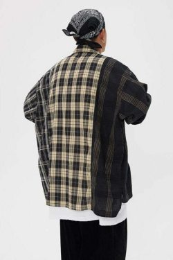 COOSRETRO Y2K Grunge Patchwork Flannel - 90s Retro Summer Outfit, Gothic Y2K Fashion