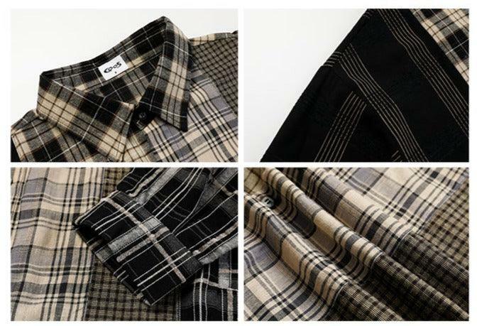 COOSRETRO Y2K Grunge Patchwork Flannel - 90s Retro Summer Outfit, Gothic Y2K Fashion