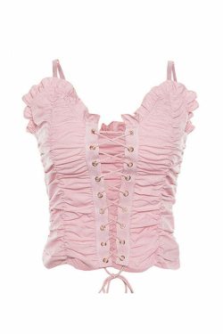 Coquette Doll Pink Cami Top - Y2K Summer, 90s Fashion, Grunge, Retro, Pastel Goth, Y2K