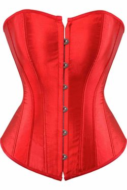 Coral Red Gothic Y2K Overbust Corset - Perfect for 90s Grunge, Retro, and Summer Party Outfits