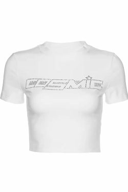 Cosmic Letter Print T-Shirt - Y2K Summer, 90s Grunge, Retro Style, Baby Tees, Y2K Popstar