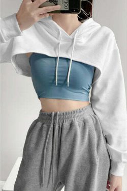 COSMOS STREET Y2K Grunge Extra Cropped Hooded Sweater - 90s Retro Summer Fashion Outfit