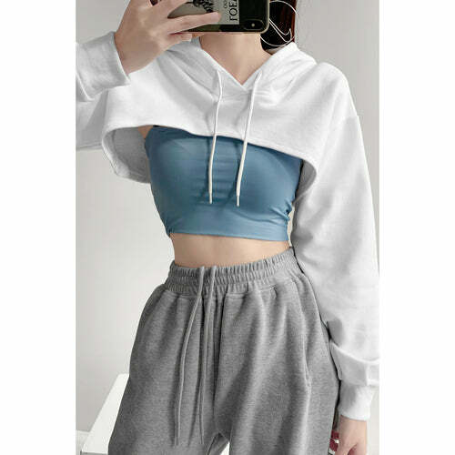 COSMOS STREET Y2K Grunge Extra Cropped Hooded Sweater - 90s Retro Summer Fashion Outfit