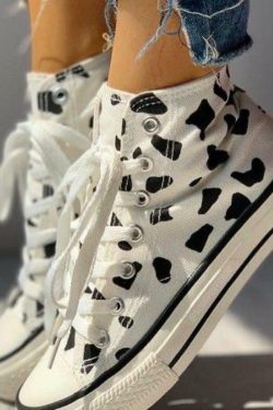 Cow-Wish Sneakers - Y2K Grunge, 90s Retro, Pastel Goth, Hip Hop Fashion, Y2K Summer Outfits