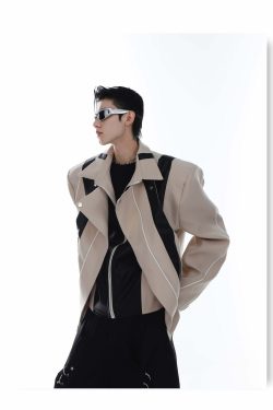 CulturE Spliced Biker Jacket - Y2K Grunge, 90s Retro, Summer Outfits, Y2K Club & Party