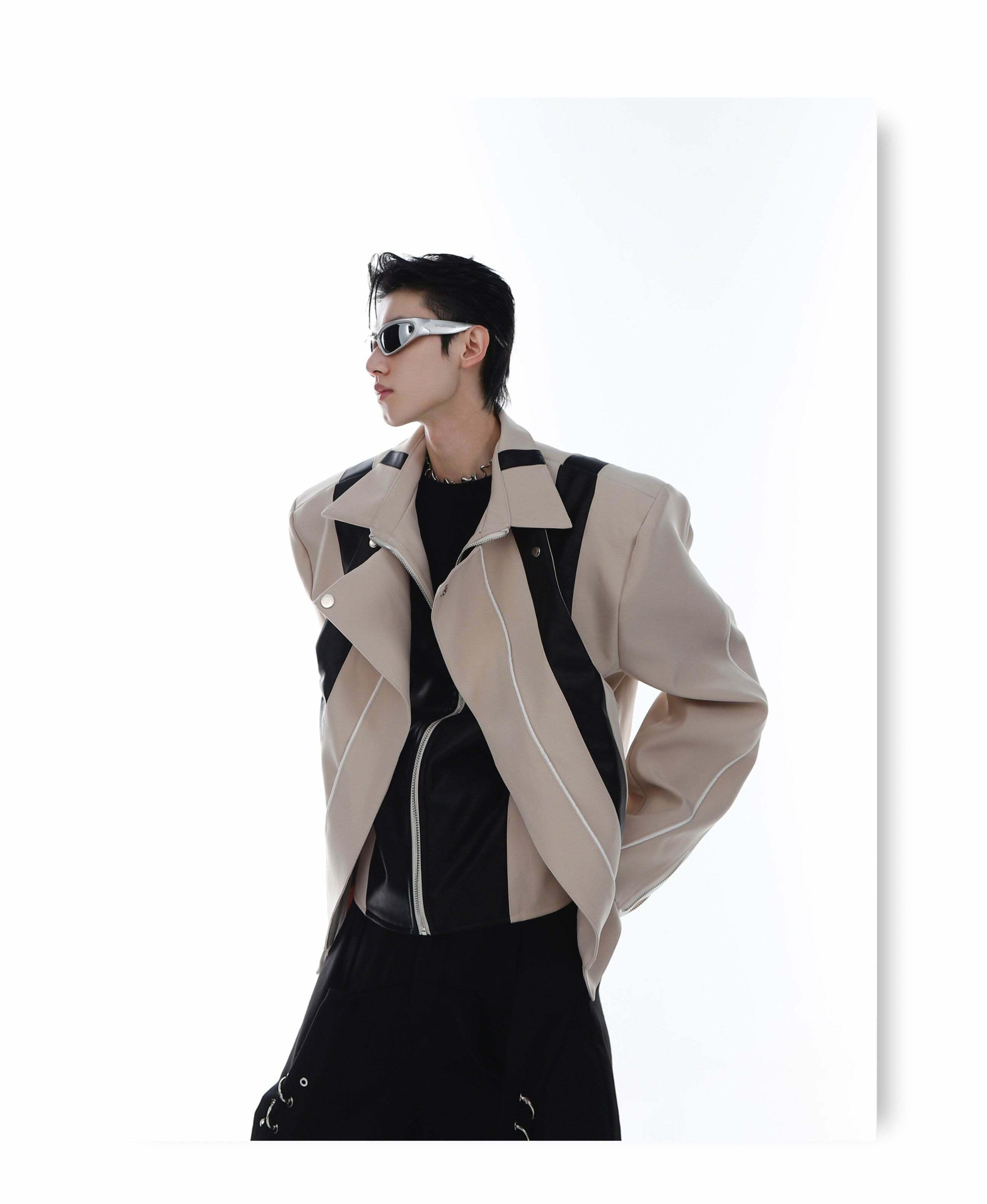 CulturE Spliced Biker Jacket - Y2K Grunge, 90s Retro, Summer Outfits, Y2K Club & Party