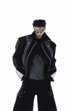 CulturE Spliced Biker Jacket - Y2K Grunge, 90s Retro, Summer Outfits, Y2K Club & Party