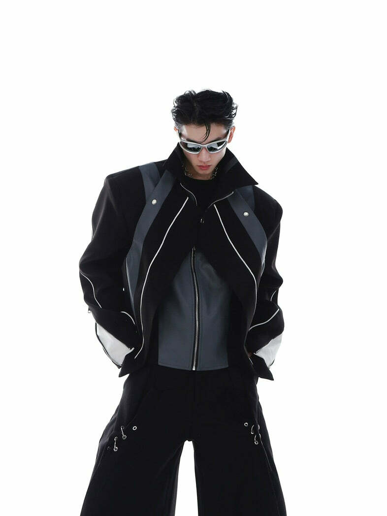 CulturE Spliced Biker Jacket - Y2K Grunge, 90s Retro, Summer Outfits, Y2K Club & Party