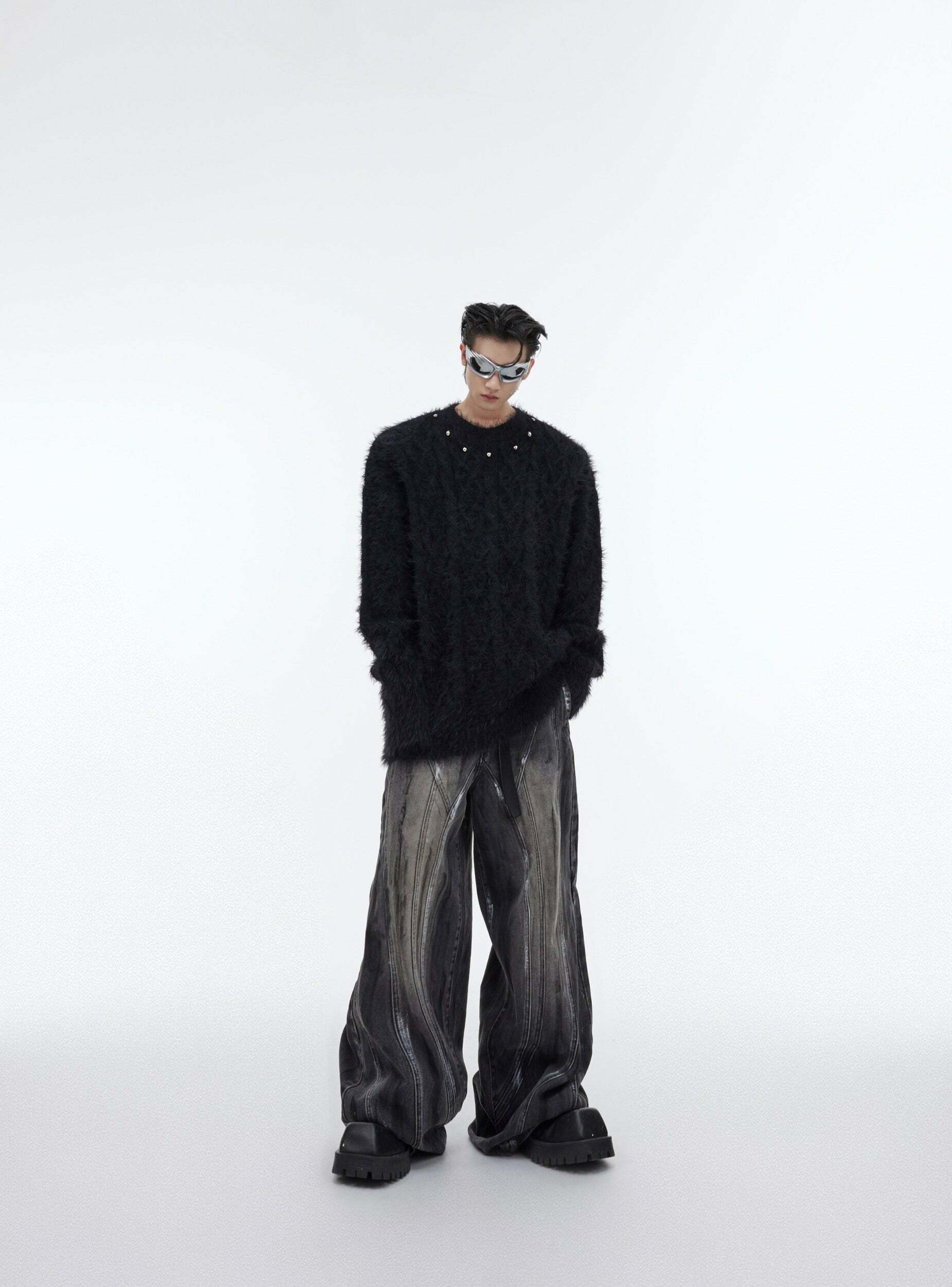 CulturE Studded Collar Sweater - Y2K Grunge, 90s Fashion, Retro Style, Pastel Goth, Y2K