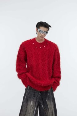 CulturE Studded Collar Sweater - Y2K Grunge, 90s Fashion, Retro Style, Pastel Goth, Y2K